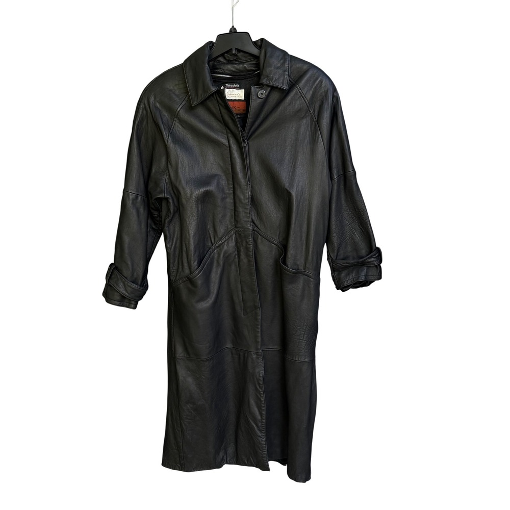 VINTAGE CAYENNE 100% Leather Trench Coat, Black, Size Large
